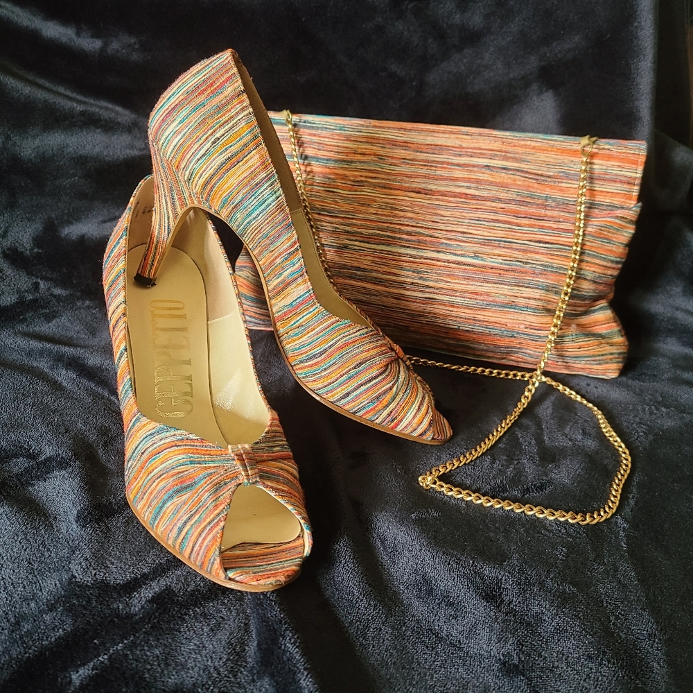 Geppetto Multi-colored Striped Pumps and Purse